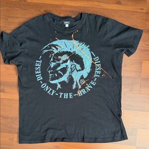 Vintage Y2K Diesel Black and Blue Graphic Tee